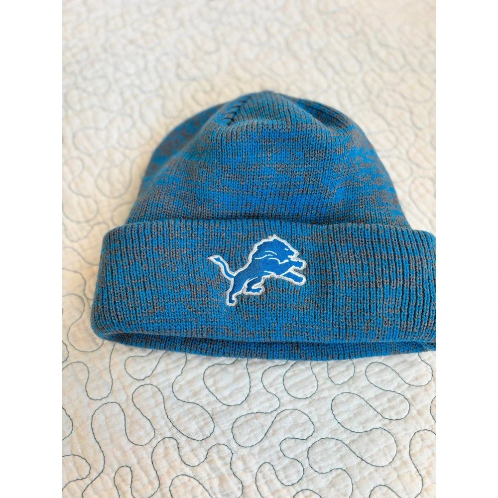 Detroit Lions Beanie‎ NFL Knit Hat Blue Grey Cuffed Embroidered Logo Men's OSFM
